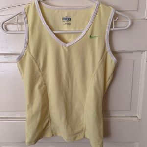 Nike Fit Dry Yellow Tank Top V-Neck Fitted White Trim Lime Green Swish Logo